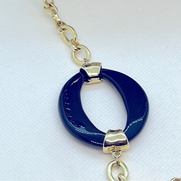 Chico’s  35’ Necklace Gold Tone with Navy Blue Oval and Square Accents. - Picture 5 of 9